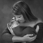beautiful black and white portrait of a new mother with her newborn baby girl, Fort MIll, SC