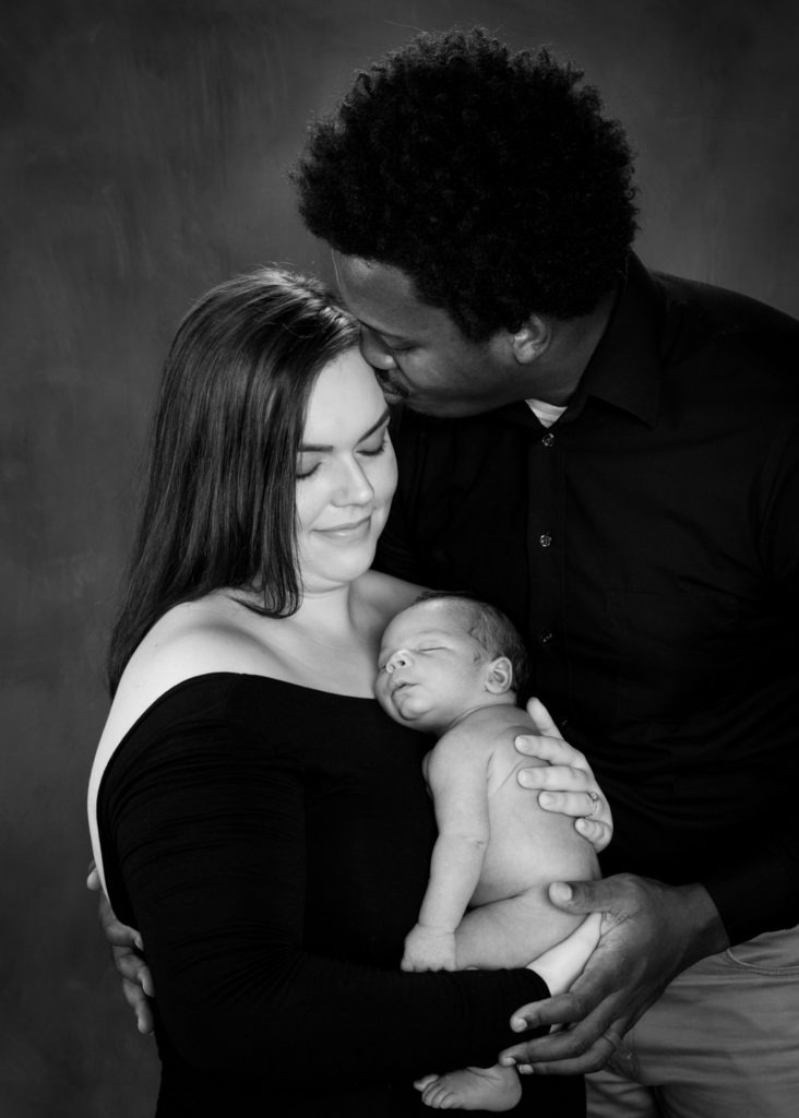 black and white family portrait with newborn baby of warrior mom, Fort Mill, SC, Charlotte, NC, Tega Cay, SC