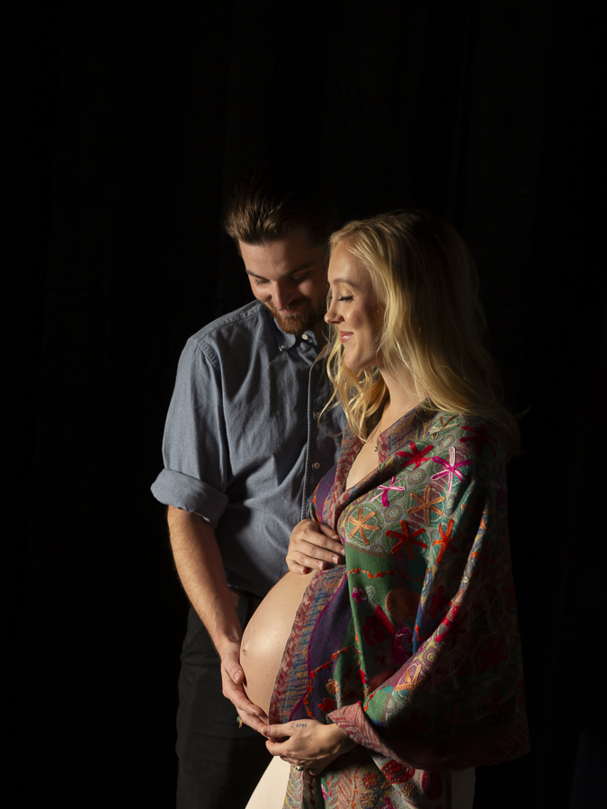 Maternity Photography in Charotte, couple on black, family legacy wrap, 