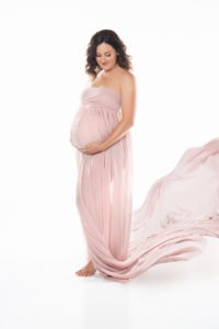 celebrate motherhood, maternity portrait pink dress, Charlotte NC photographer