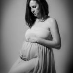 Dreamy Maternity in studio black and white flowy dress