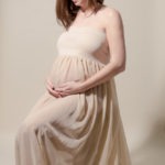 dreamy maternity in studio flowing cream dress