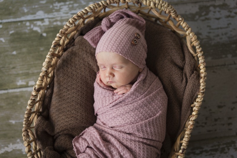 newborn myths Fort Mill New baby photographer, baby wrapped in pink hat