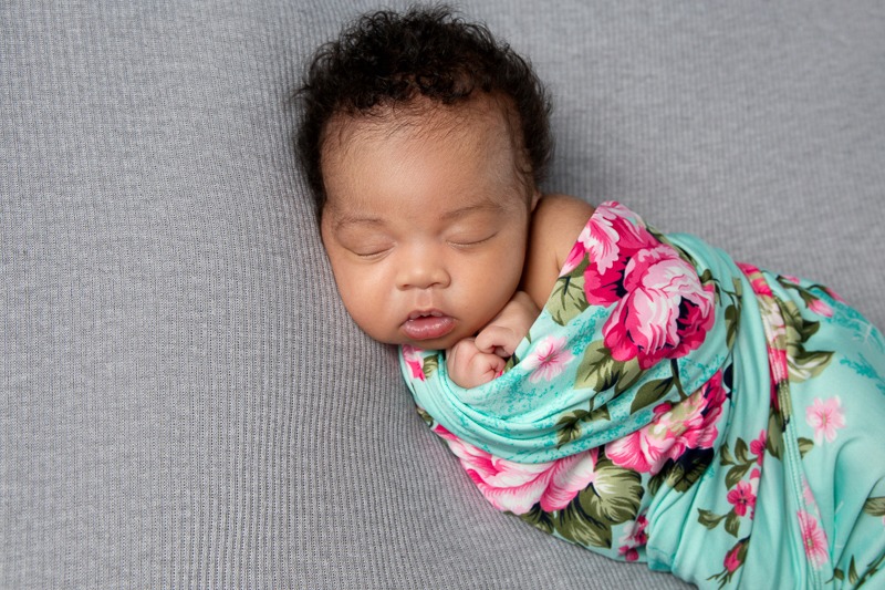 newborn baby girl in flower wrap, Pineville, NC, Charlotte, NC