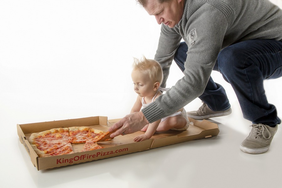 Pizza legacy portraits, one year old baby boy and dad, Fort Mill, SC