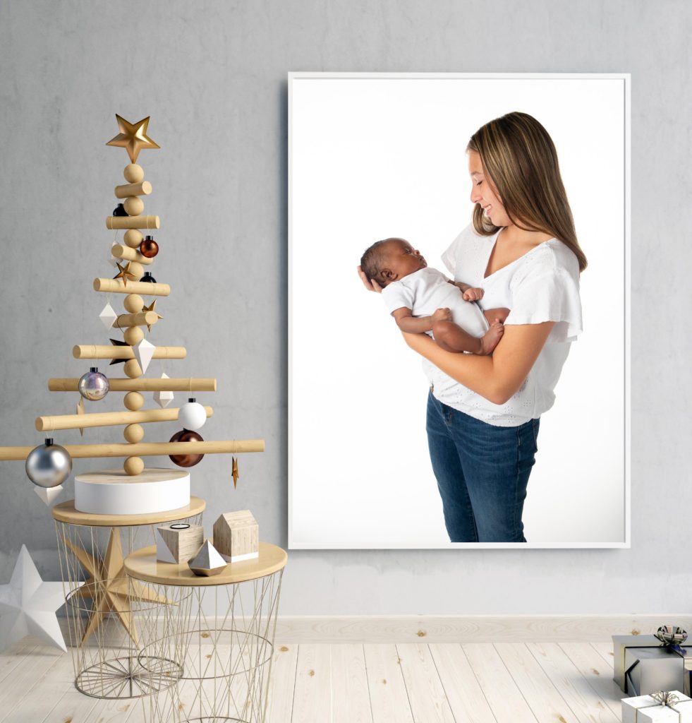Newborn with Older sister wall mock up Charlotte Newborn Photographer